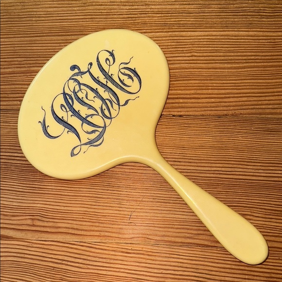 Vintage 20’s Celluloid/French Ivory Hand Held Dresser Mirror with Monogram - Picture 1 of 7